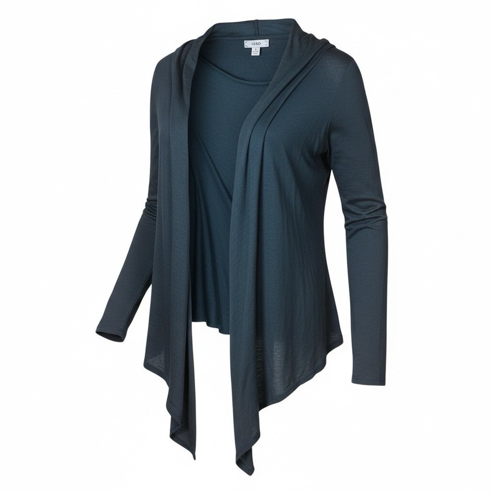 IZOD Women Large Solid Teal Open-Front‎ Long Sleeve Draped Cardigan